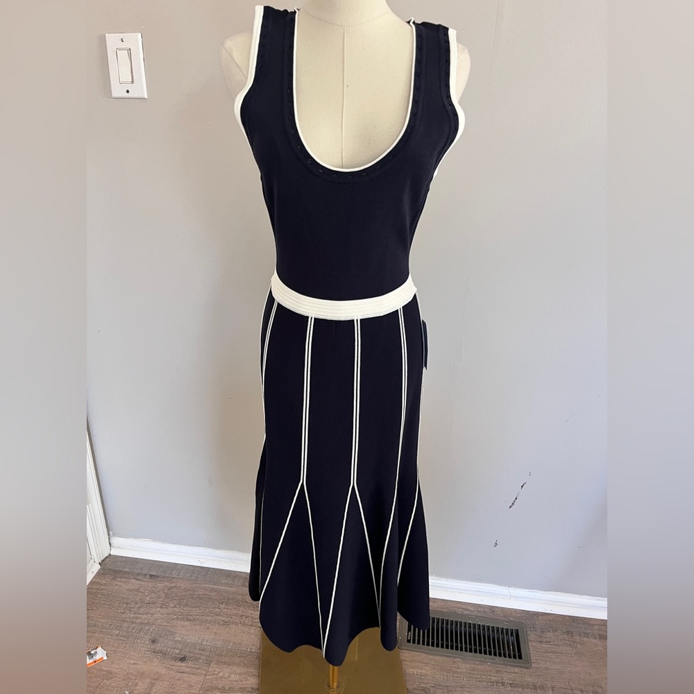 Adelyn Rae Navy blue and white  Sleeveless Knit Dress